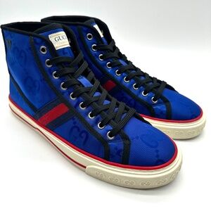 Gucci GG Canvas Tennis 1977 Blue Off The Grid Logo Stripe High Top Sneaker 7